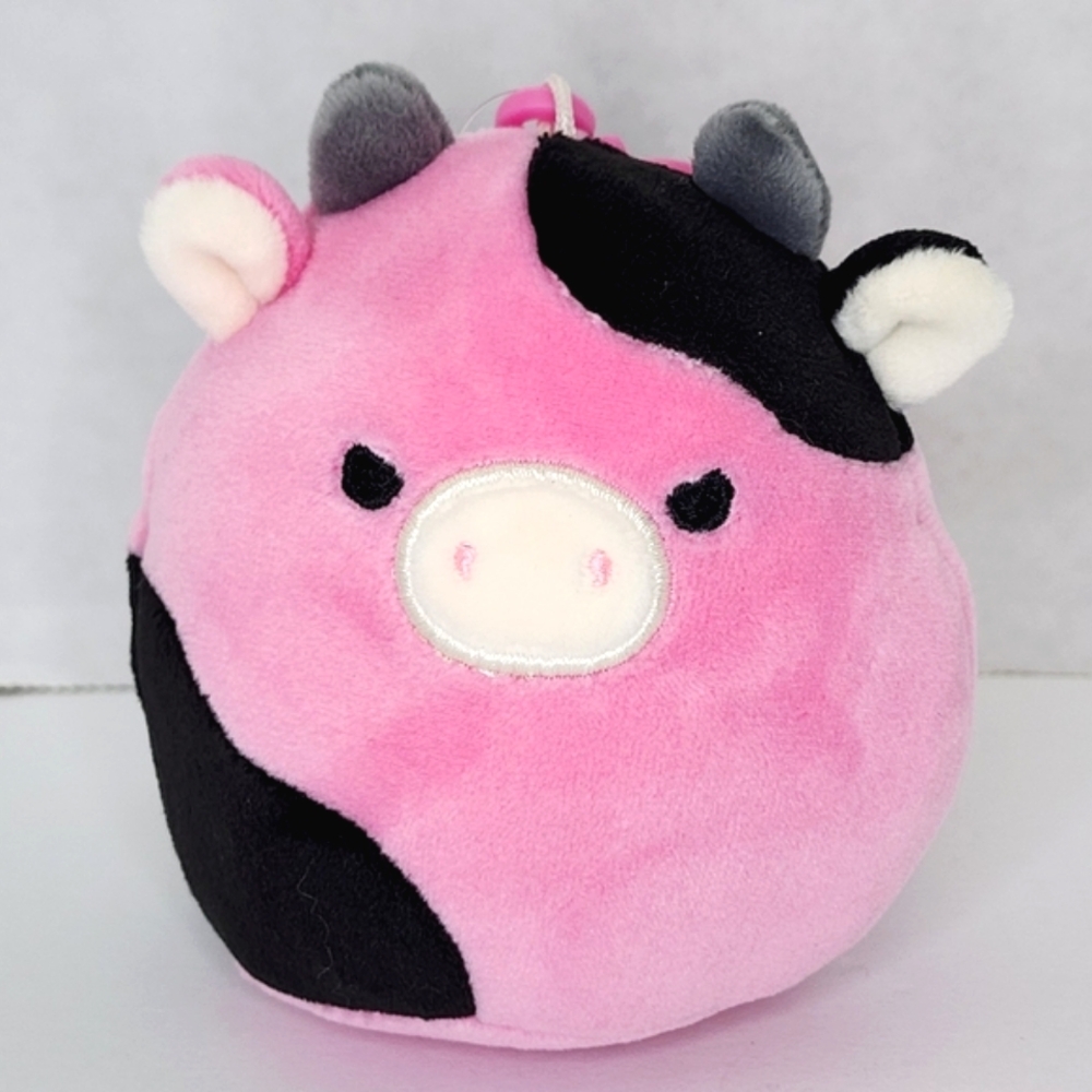 POLLYANNA 🐮 Mischievous Hot Pink & Black Cow w Angry Eyes Clip Squishmallow NWT
